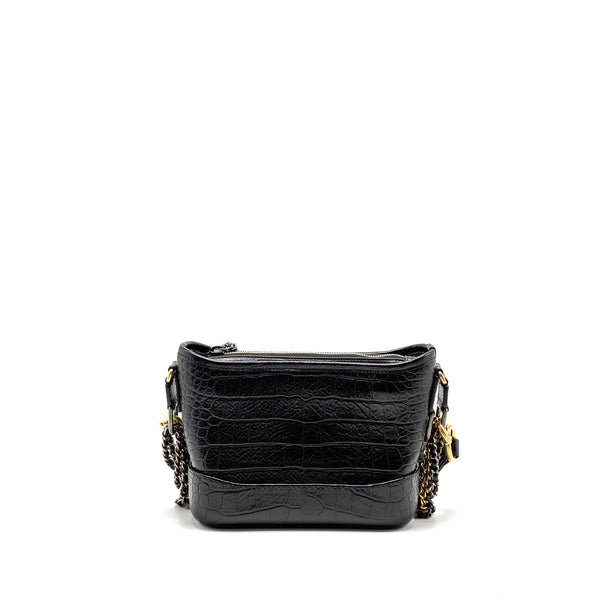 Chanel Small Gabrielle Hobo Bag with Top Handle Croc-Embossed Calfskin Black Multicoloured Hardware