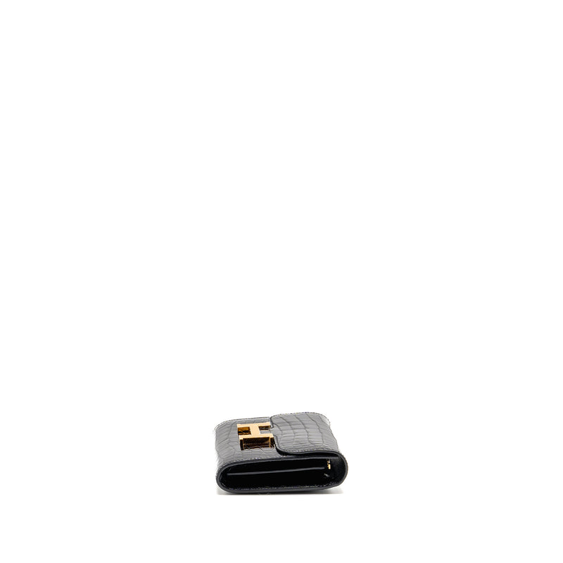 Hermes Constance Compact Wallet Shiny Alligator Mississippiensis Black GHW Stamp A