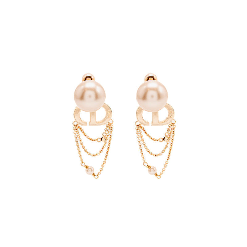 DIOR CD Crystal Dropped and Pearl Earrings Rose Gold Tone