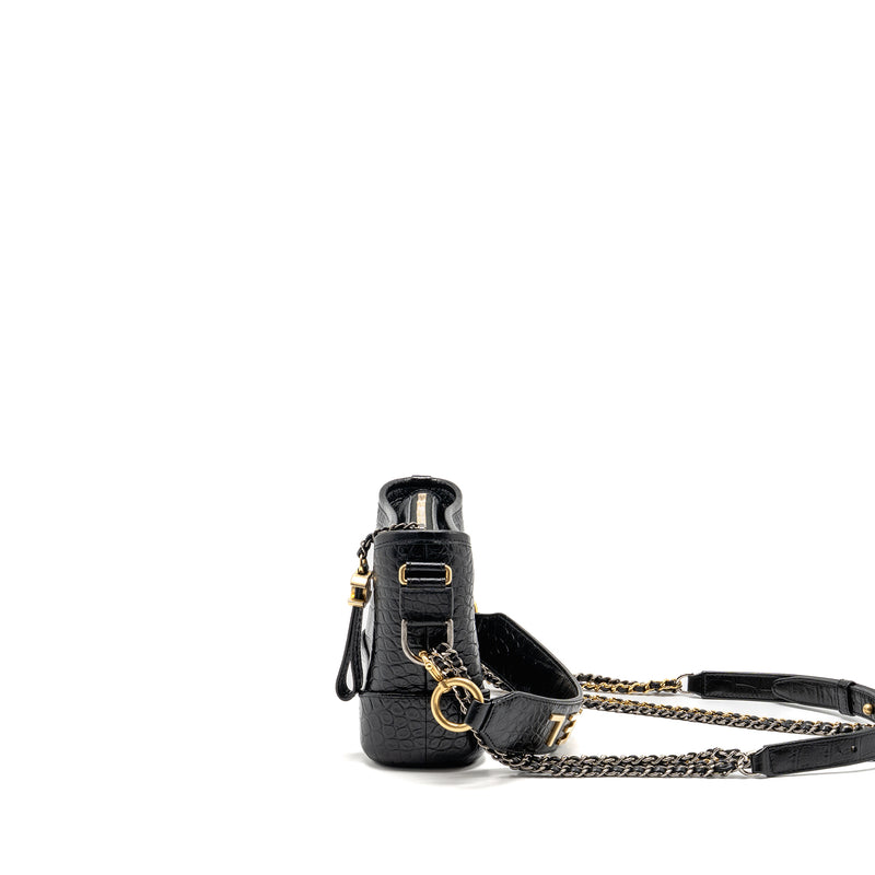 Chanel Small Gabrielle Hobo Bag with Top Handle Croc-Embossed Calfskin Black Multicoloured Hardware