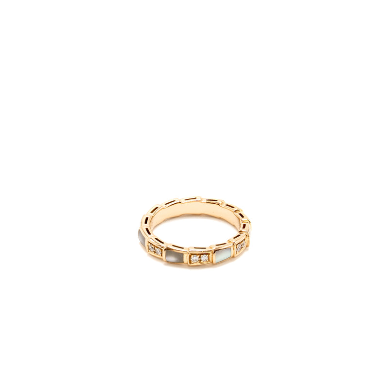 Bvlgari Size 55 Serpenti Viper Ring Mother of Pearl, Rose Gold with Diamonds