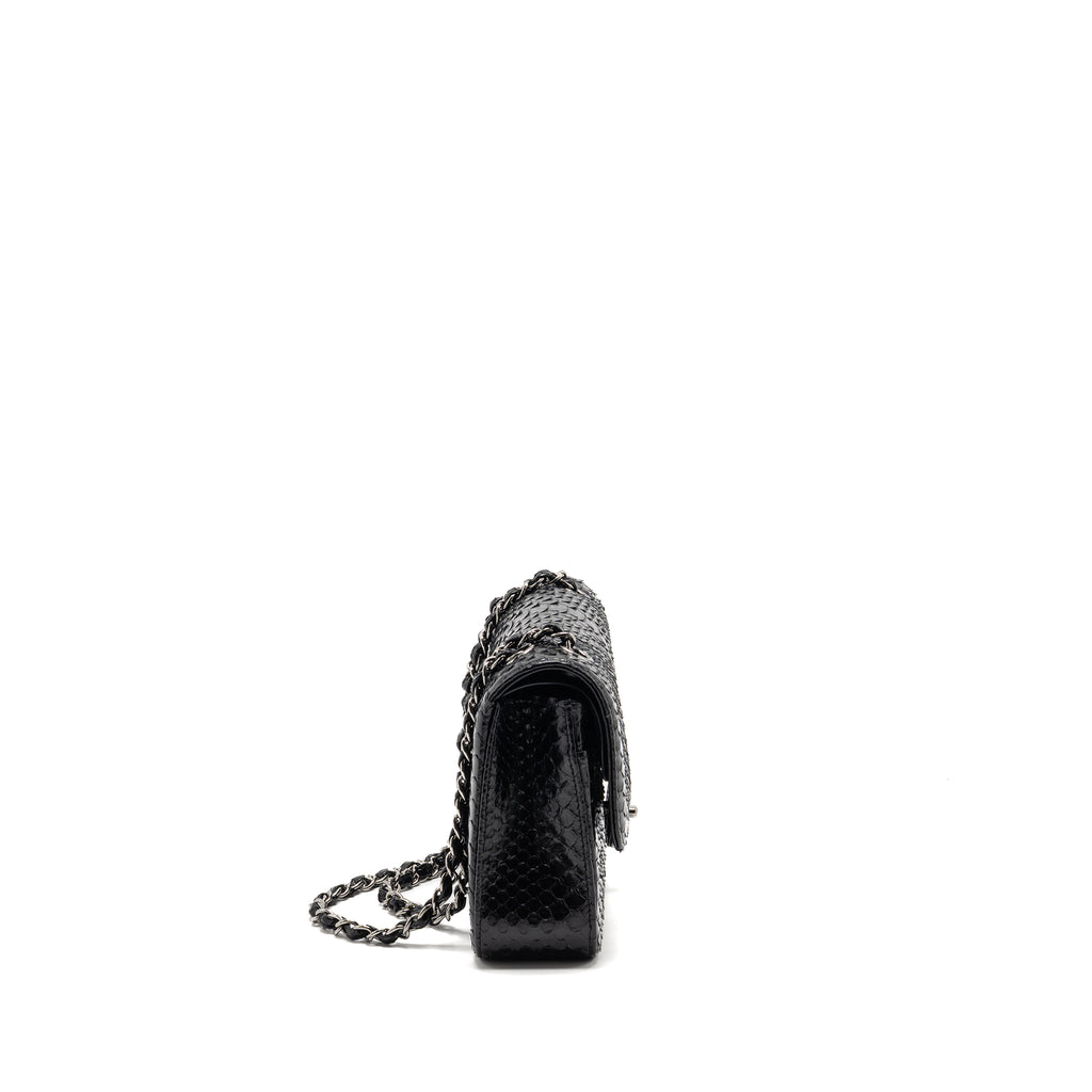 Chanel Medium Classic Double Flap Bag Python Black SHW