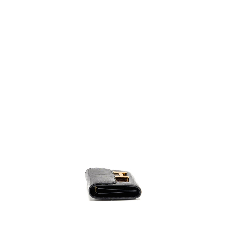 Hermes Constance Compact Wallet Shiny Alligator Mississippiensis Black GHW Stamp A