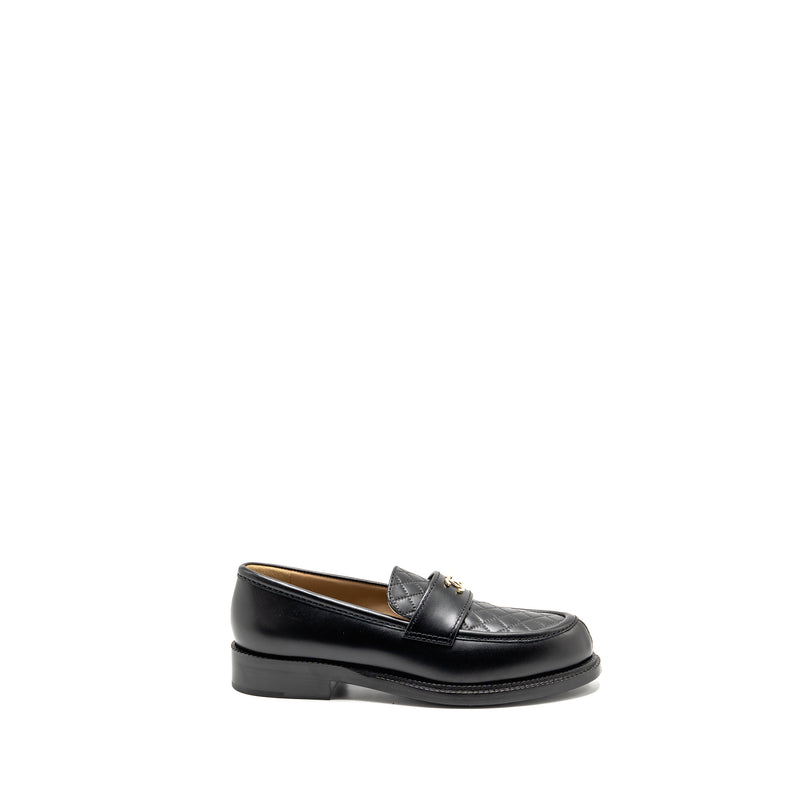 Chanel Size 37.5 CC Quilted Loafers Leather Black LGHW
