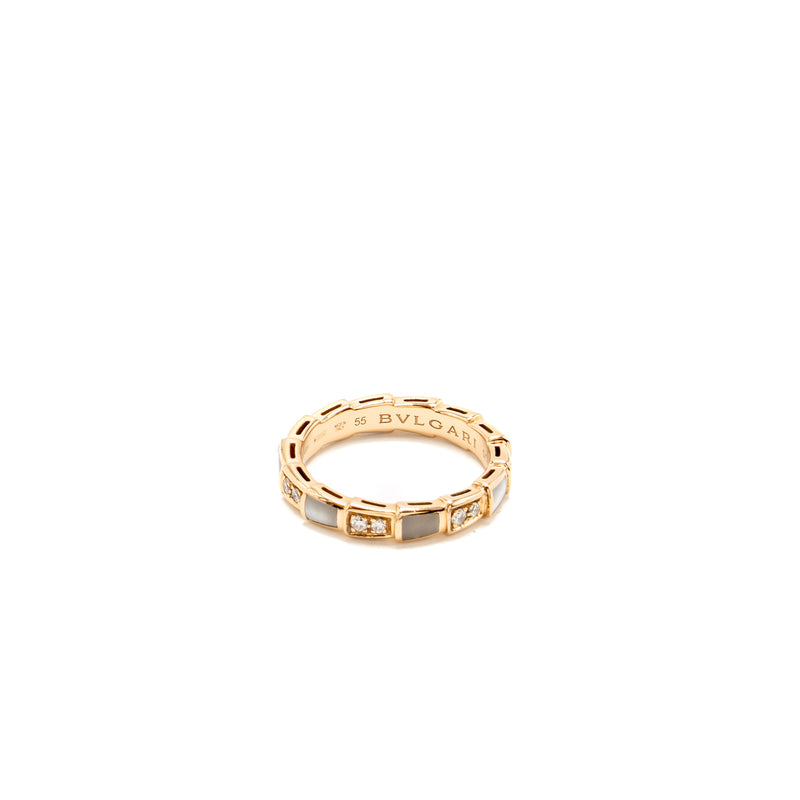 Bvlgari Size 55 Serpenti Viper Ring Mother of Pearl, Rose Gold with Diamonds