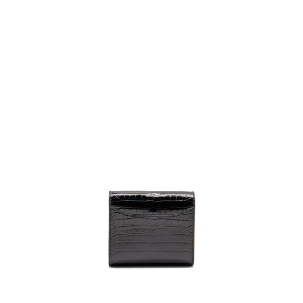 Hermes Constance Compact Wallet Shiny Alligator Mississippiensis Black GHW Stamp A