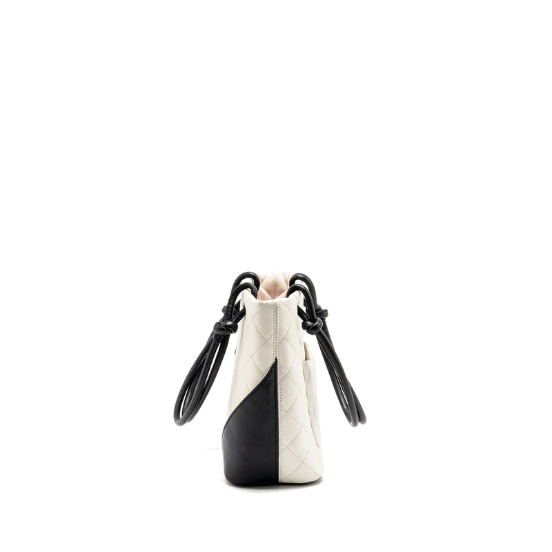 Chanel Small Cambon Ligne Shopping Tote Bag Calfskin Black/White SHW