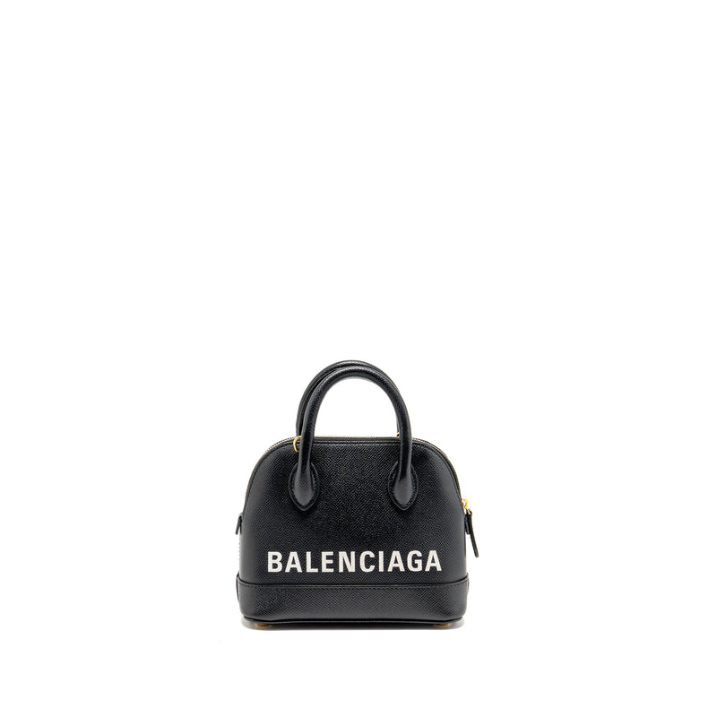 Balenciaga Ville Graffiti Top Handle Bowling Bag XXS Grained Calfskin Black/White GHW