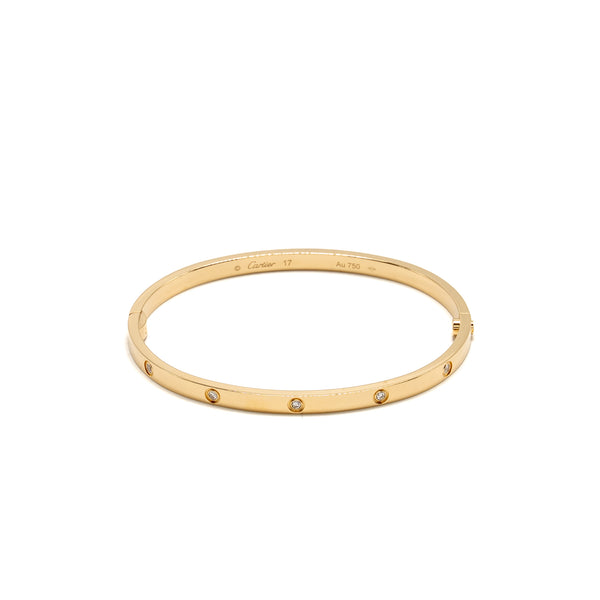 Cartier Size 17 Love Bracelet, Yellow Gold Small Model 10 Diamonds