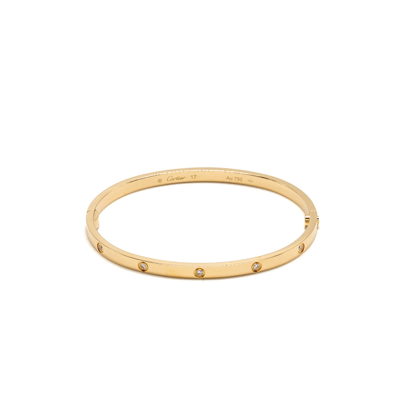 Cartier Size 17 Love Bracelet, Yellow Gold Small Model 10 Diamonds