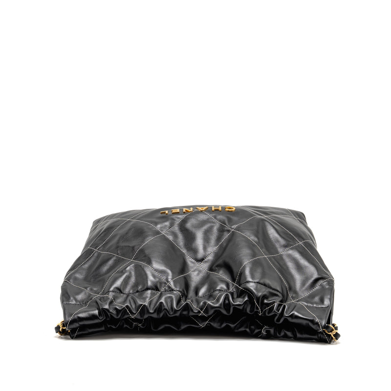 Chanel Small 22 Bag White Stitching Calfskin Black GHW (Microchip)