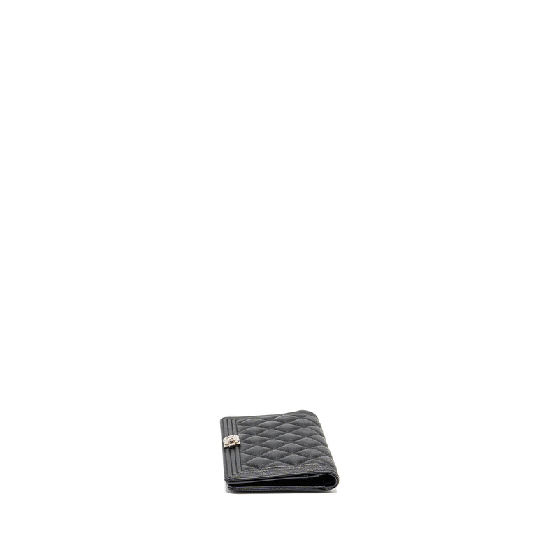 Chanel Boy Long Wallet Shiny Grained Calfskin Black SHW