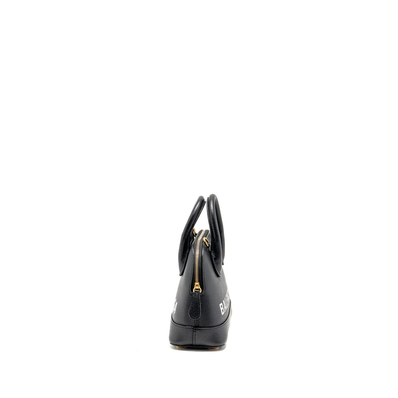 Balenciaga Ville Graffiti Top Handle Bowling Bag XXS Grained Calfskin Black/White GHW