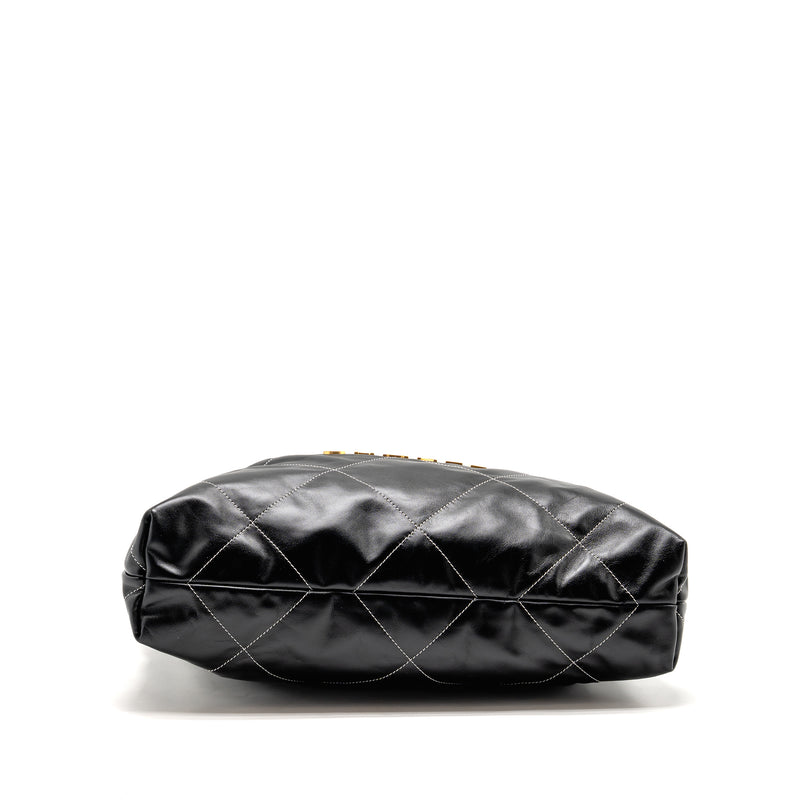 Chanel Small 22 Bag White Stitching Calfskin Black GHW (Microchip)