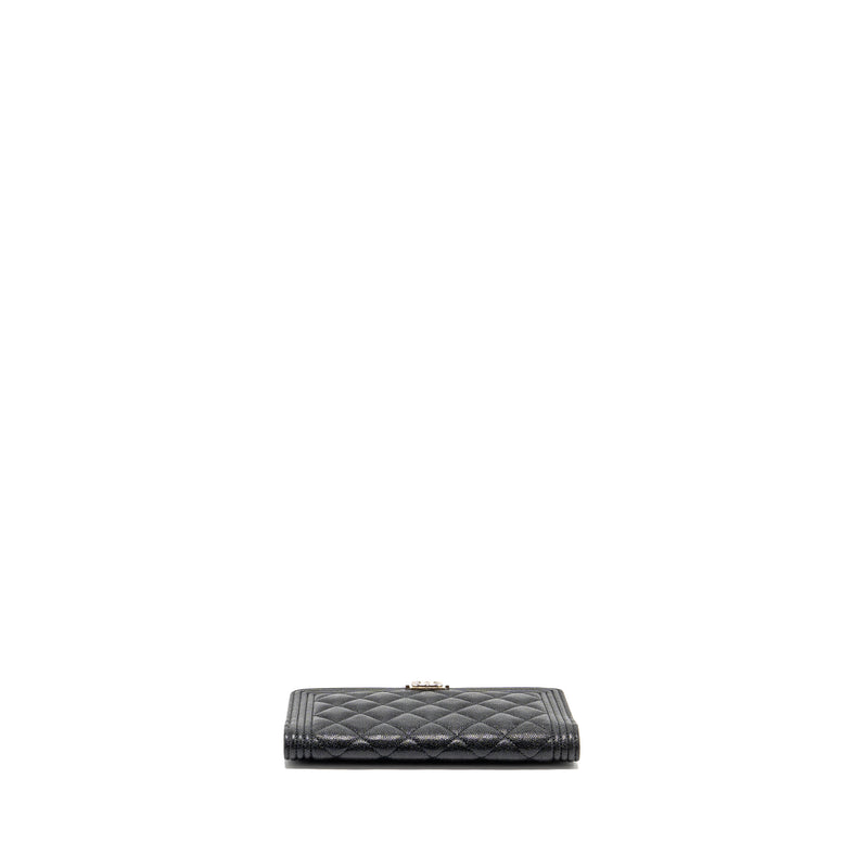 Chanel Boy Long Wallet Shiny Grained Calfskin Black SHW