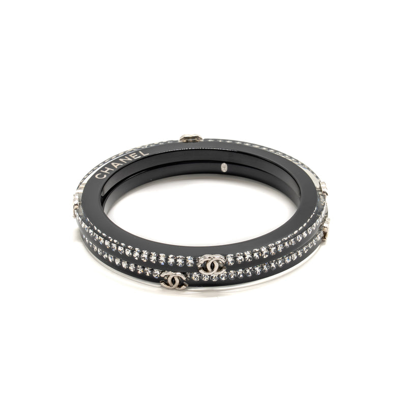 Chanel CC Logo Bracelet Resin / Crystal Black Silver Tone (Sell in a set)