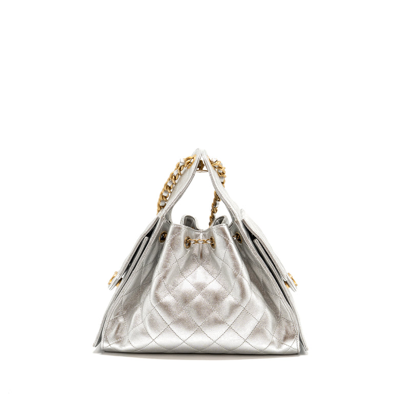 Chanel Small 25 bag caviar silver GHW (microchip)