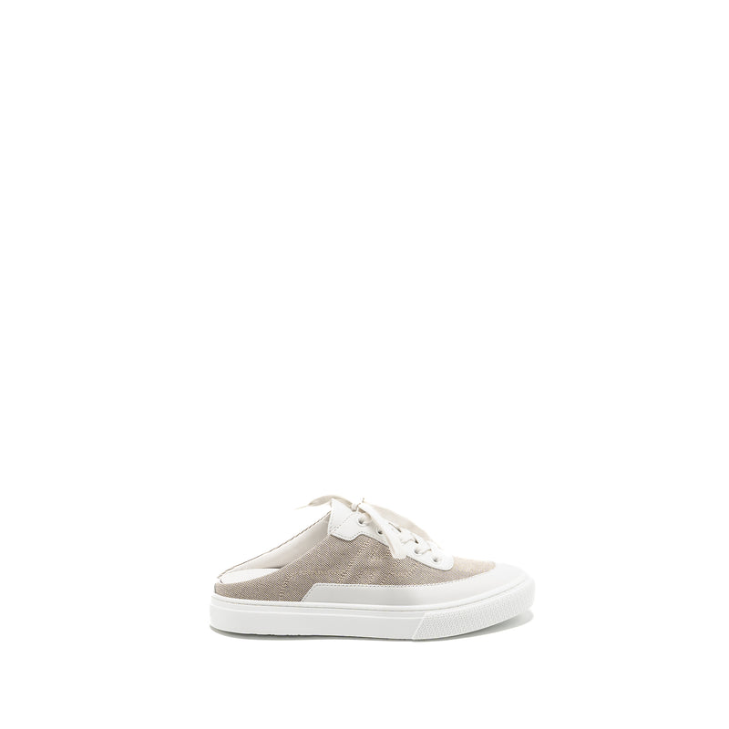 Hermes Size 36 Keep Sneaker H Canvas/Calfskin Prunoir/Blanc