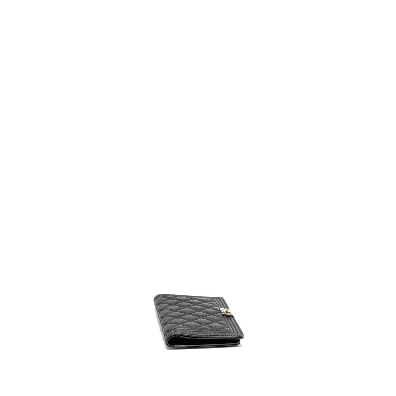 Chanel Boy Long Wallet Shiny Grained Calfskin Black SHW