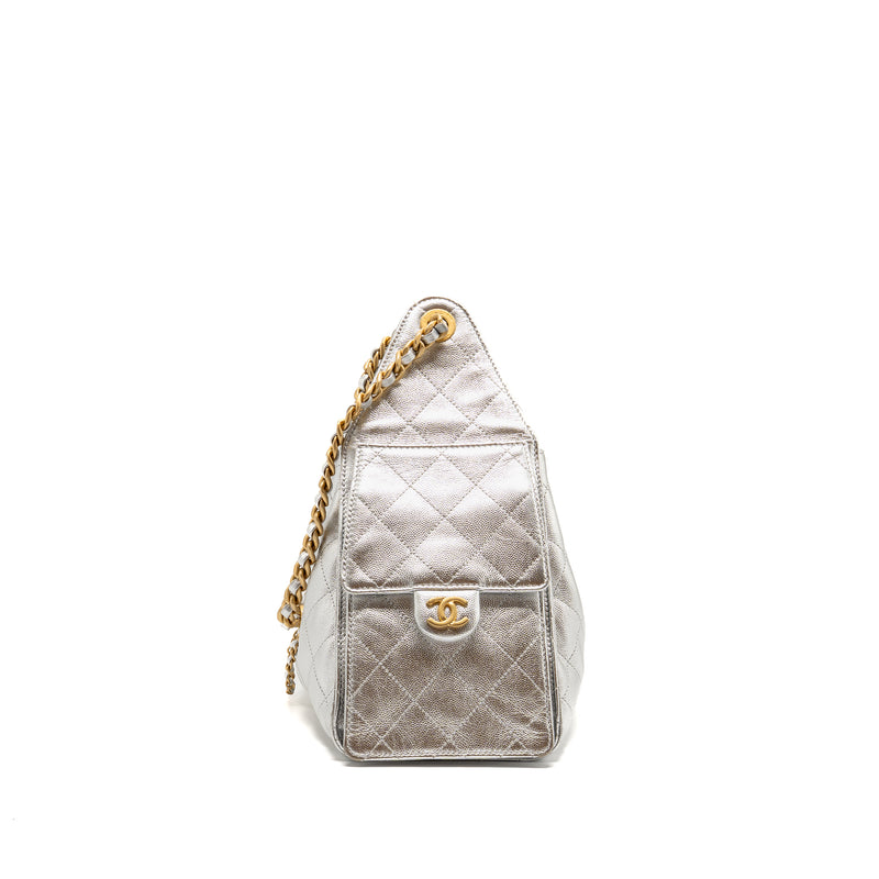 Chanel Small 25 bag caviar silver GHW (microchip)