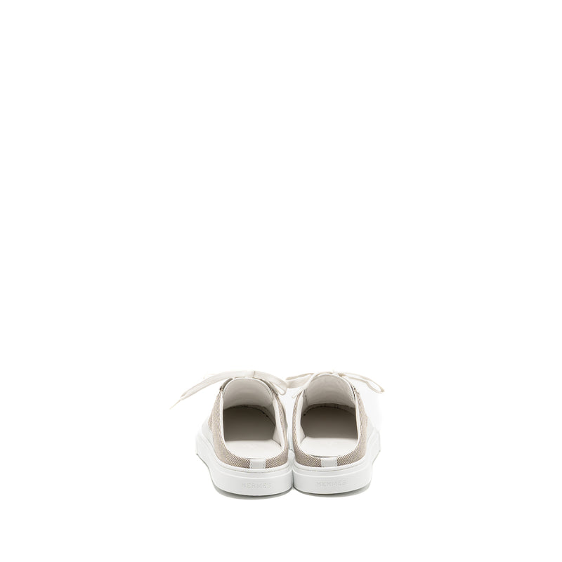 Hermes Size 36 Keep Sneaker H Canvas/Calfskin Prunoir/Blanc