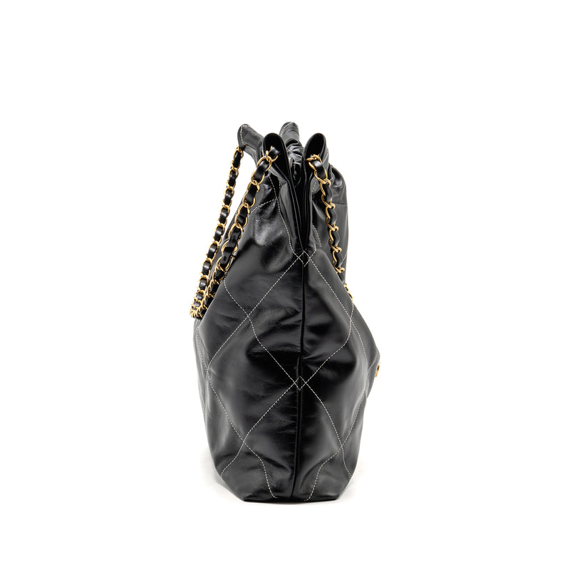 Chanel Small 22 Bag White Stitching Calfskin Black GHW (Microchip)