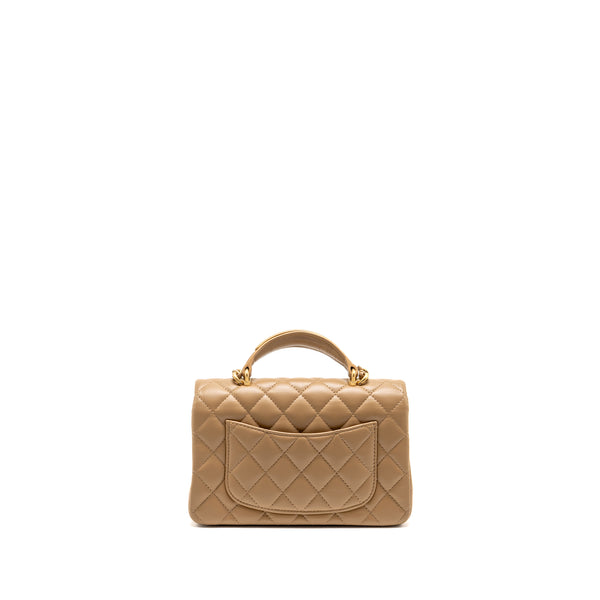 Chanel Top Handle Mini Rectangular Lambskin Dark Beige GHW (Microchip)