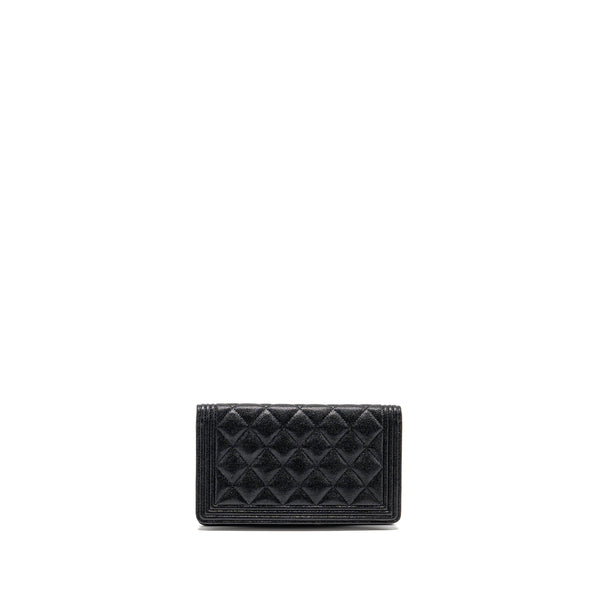 Chanel Boy Long Wallet Shiny Grained Calfskin Black SHW