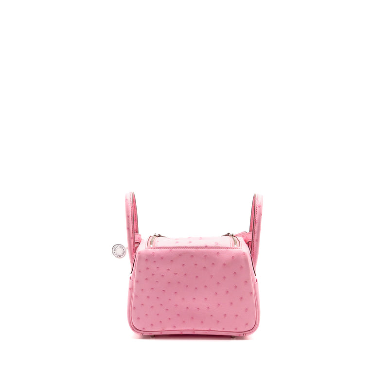 Hermes Mini Lindy Ostrich Rose Bubblegum SHW Stamp W