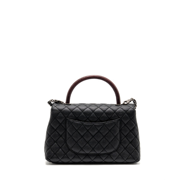 Chanel Medium Coco Handle Flap Bag Lizard Embossed Handle Caviar Black Ruthenium Hardware