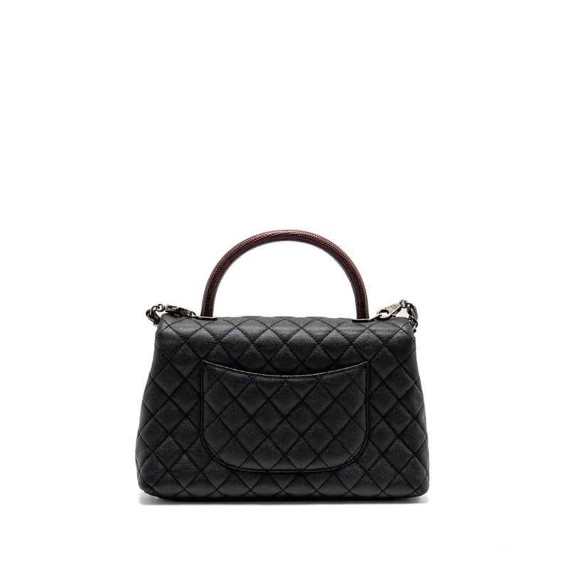 Chanel Medium Coco Handle Flap Bag Lizard Embossed Handle Caviar Black Ruthenium Hardware