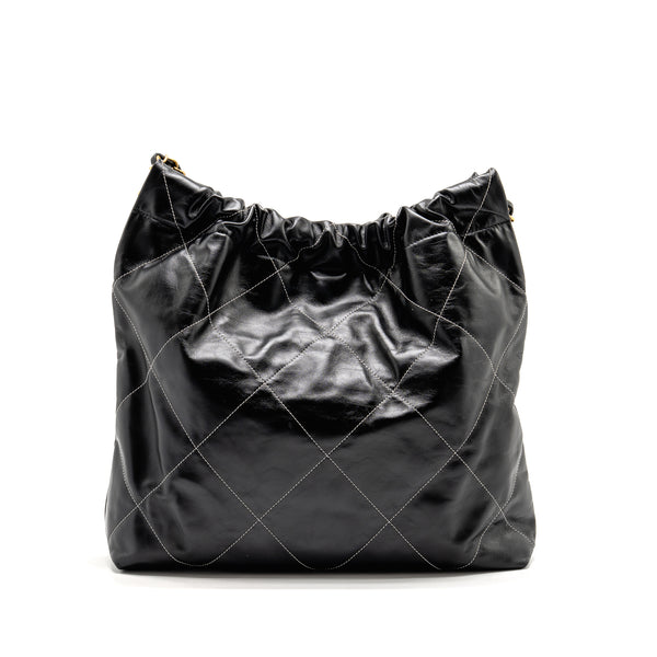 Chanel Small 22 Bag White Stitching Calfskin Black GHW (Microchip)