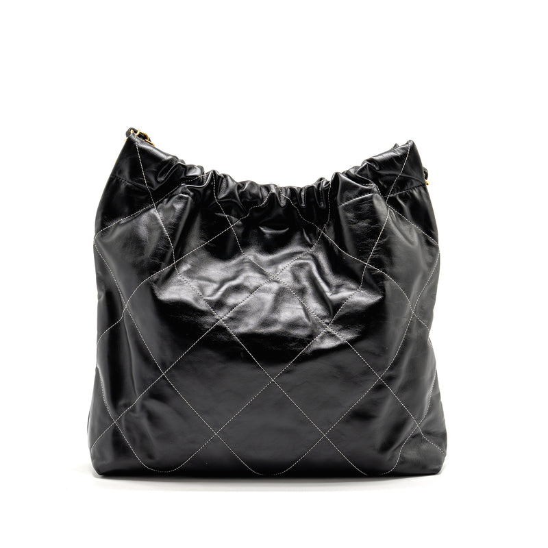 Chanel Small 22 Bag White Stitching Calfskin Black GHW (Microchip)