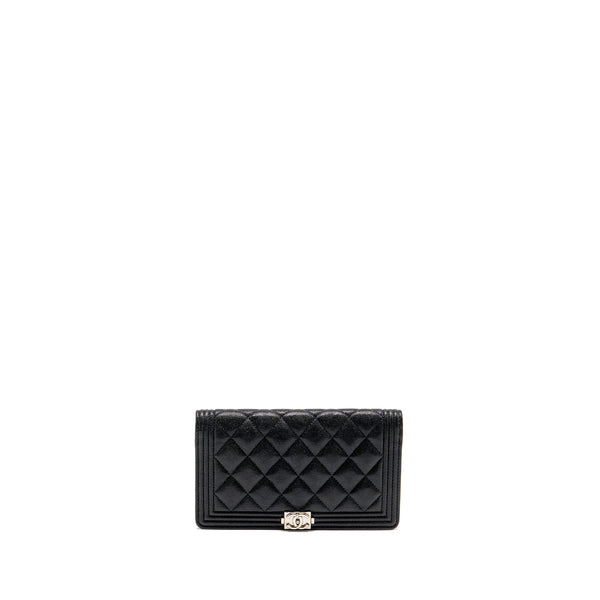 Chanel Boy Long Wallet Shiny Grained Calfskin Black SHW