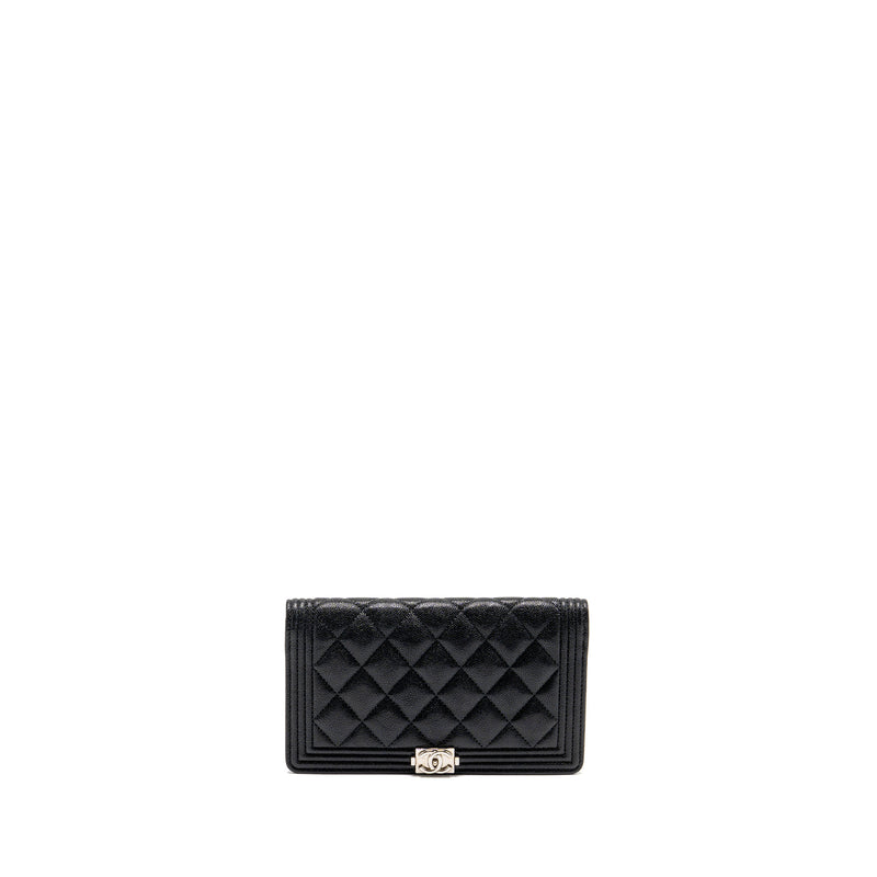 Chanel Boy Long Wallet Shiny Grained Calfskin Black SHW