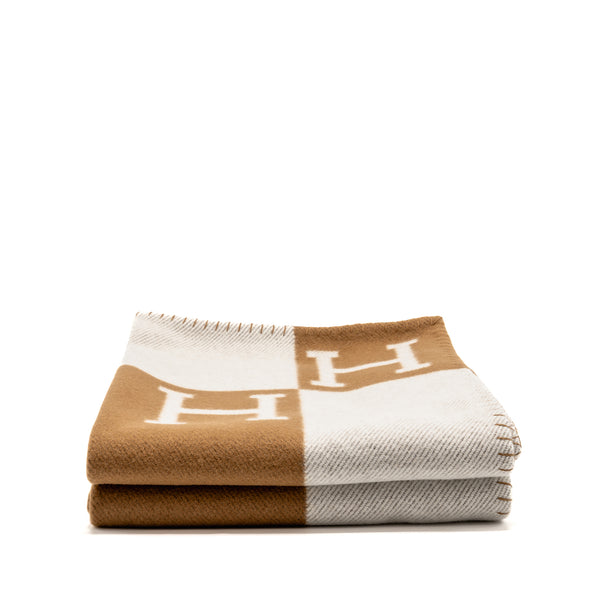 Hermes Avalon Throw Blanket Merinos Wool/Cashmere Ecru/Camel