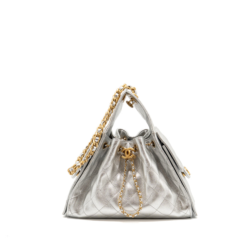 Chanel Small 25 bag caviar silver GHW (microchip)