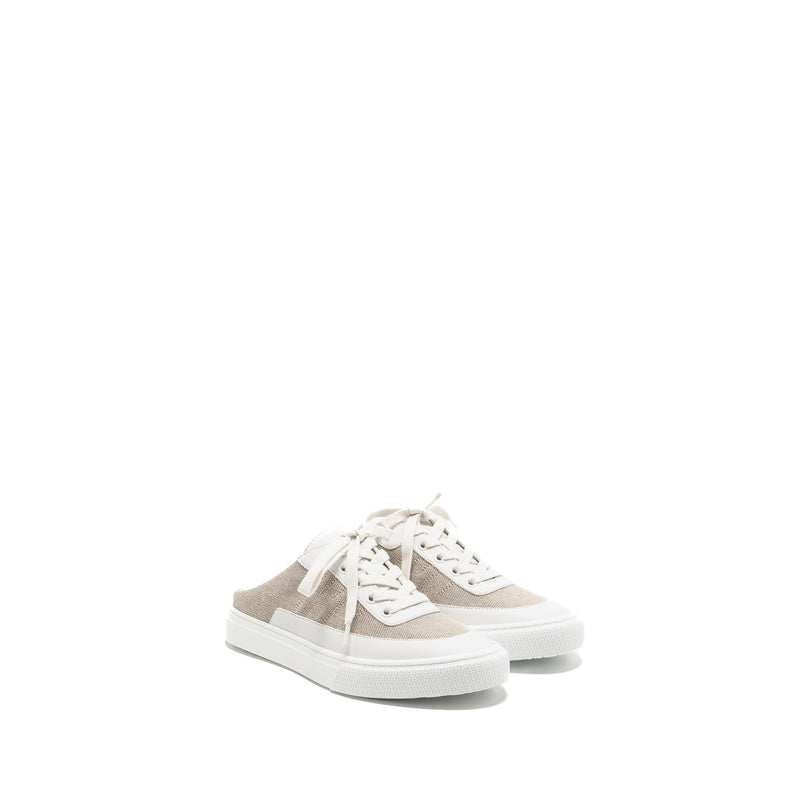 Hermes Size 36 Keep Sneaker H Canvas/Calfskin Prunoir/Blanc