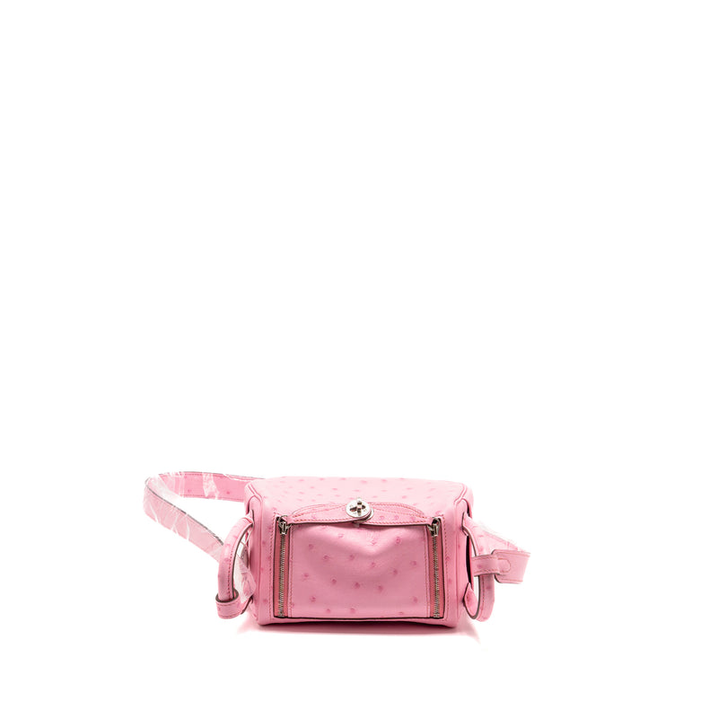 Hermes Mini Lindy Ostrich Rose Bubblegum SHW Stamp W
