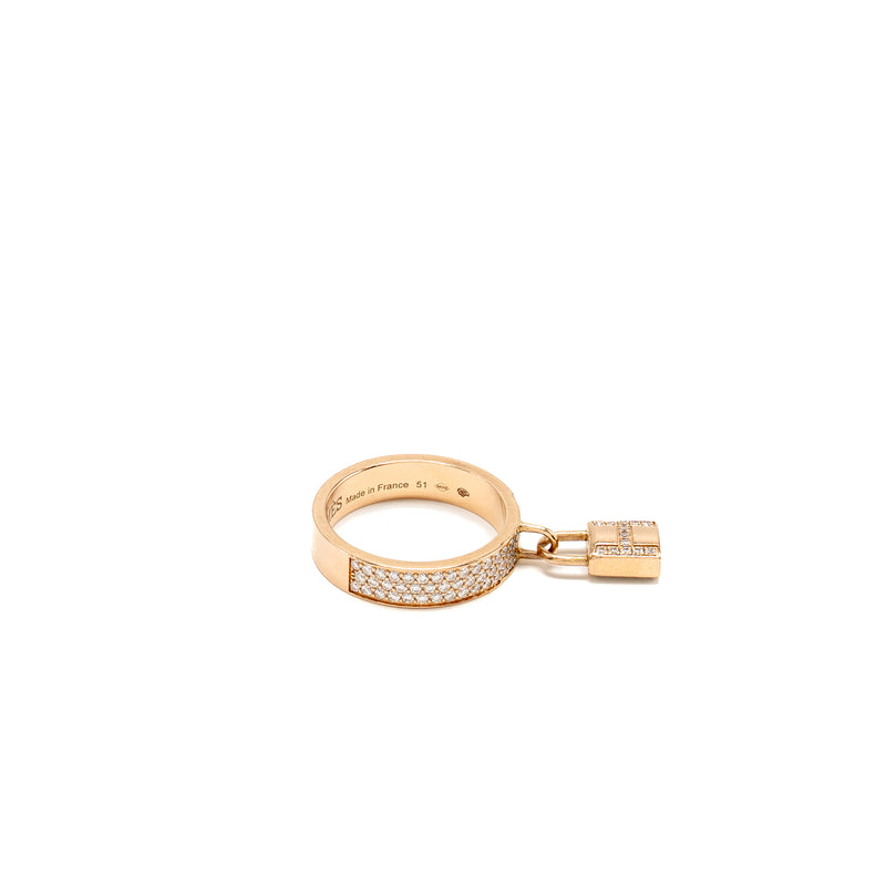 Hermes Size 51 Kelly Clochette Ring, Medium Model Rose Gold Diamonds