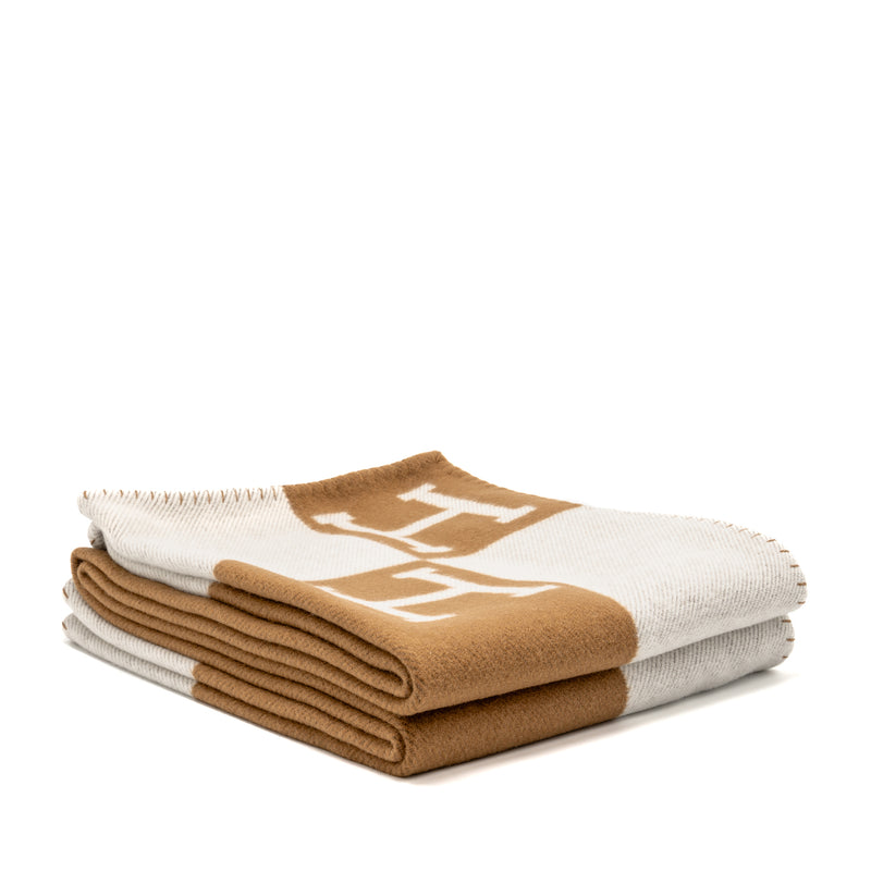 Hermes Avalon Throw Blanket Merinos Wool/Cashmere Ecru/Camel