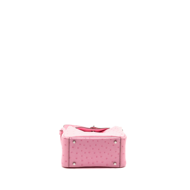 Hermes Mini Lindy Ostrich Rose Bubblegum SHW Stamp W