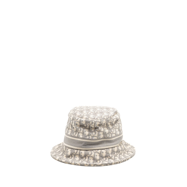 Dior Size 58 Oblique Small Brim Bucket Hat Cotton White/Gray