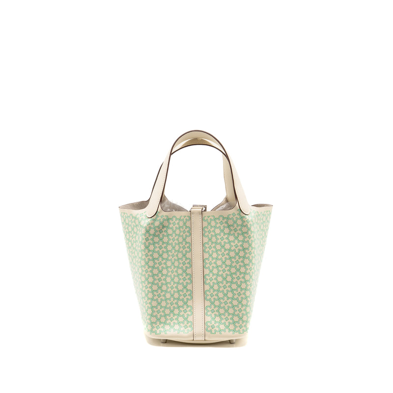 Hermes Lucky Daisy Picotin 18 Lock Bag Swift Nata/Vert/Blanc SHW Stamp U