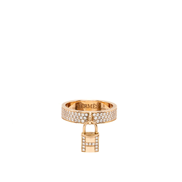 Hermes Size 51 Kelly Clochette Ring, Medium Model Rose Gold Diamonds