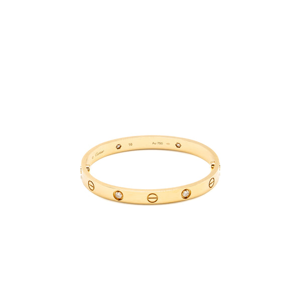 Cartier size 16 love bracelet classic model yellow gold with 4 diamonds