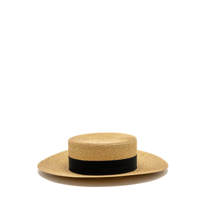 Gucci Size S 56cm Bow and Metal Bee Detailed Lame Papier Hat Straw Effect Fabric Gold/Black