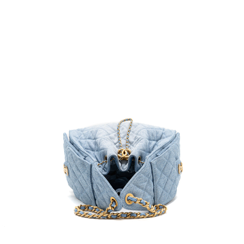 Chanel small 25 bag washed denim light blue GHW (microchip)