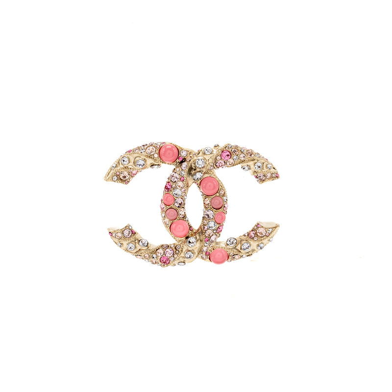 maron様　領収書同封　CHANEL CCロゴ ピンククリスタルブローチ Chanel CC Logo Brooch with Crystal Pink/Multicolour Gold Tone
