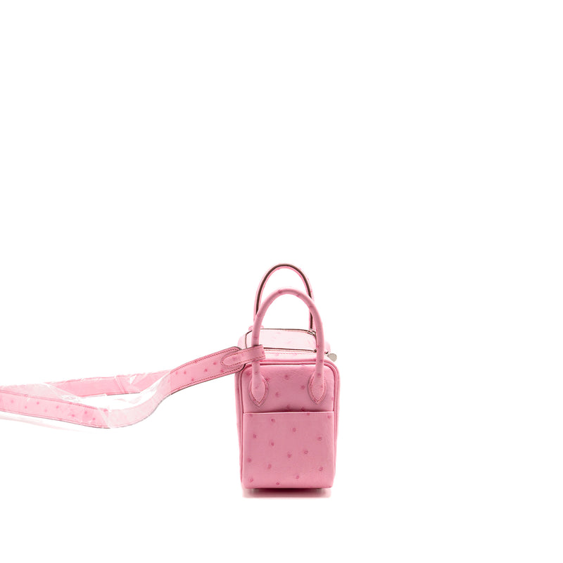 Hermes Mini Lindy Ostrich Rose Bubblegum SHW Stamp W